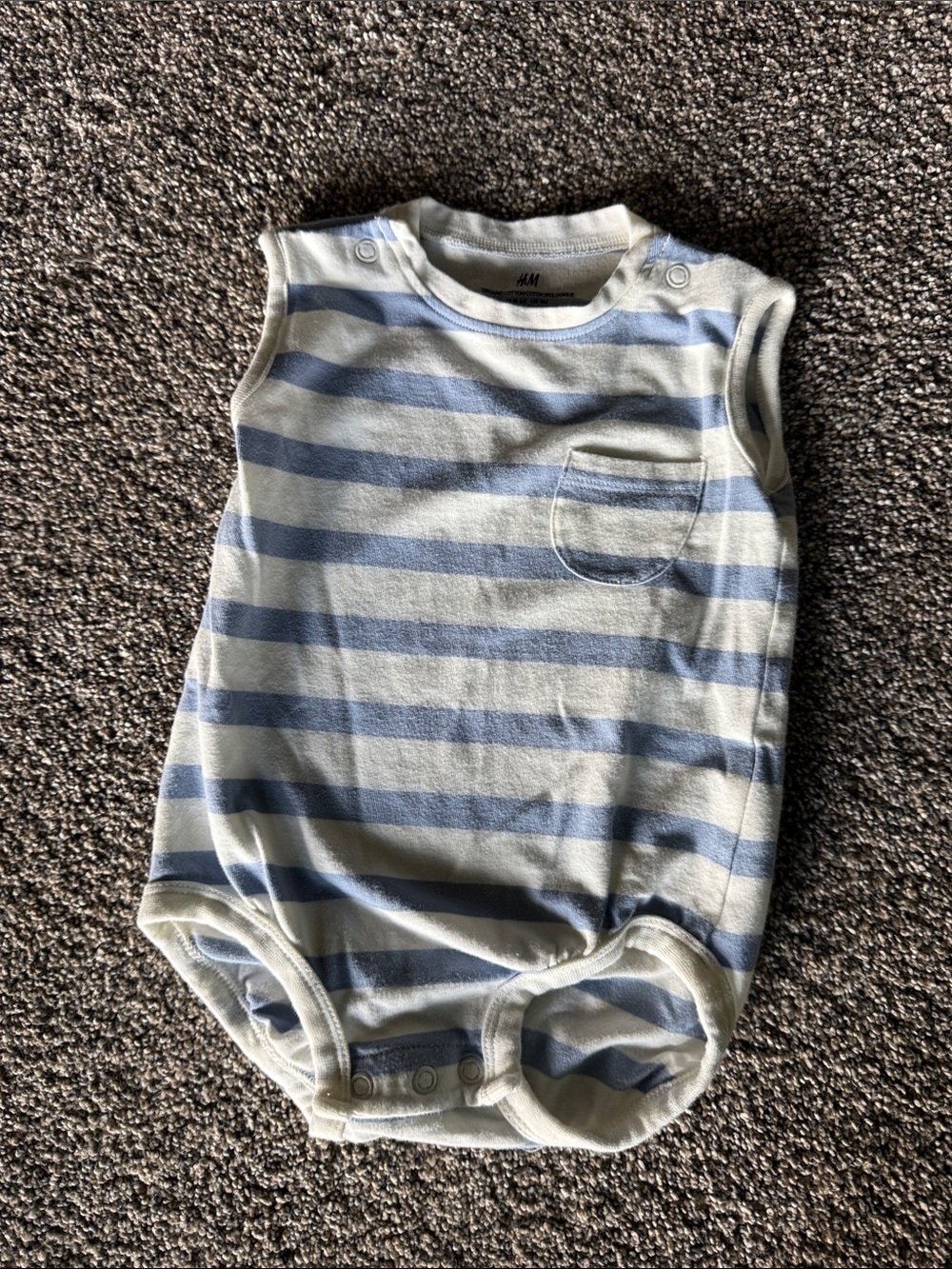 H&M Light Blue & White Striped Sleeveless Baby Romper